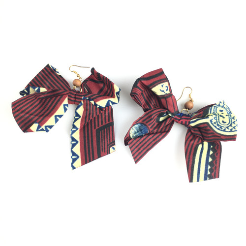 Cream and Wine Bow Earrings