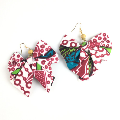 Wine and White Bow Earrings 