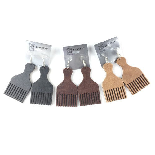 Natural wood Afro Pick Earrings