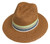 Casual twisted paper fedora has a beachy boho patterned band with fringe edge.

Inside adjustable grosgrain ribbon sweatband. 2 1/2” wavy brim.

COLOR: Clay.

SIZES: One size fits some. 
