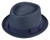Paper braid porkpie shape is a classic look that’s modernized with grosgrain ribbon bow band. 1 1/2” upturned stingy brim. Navy
