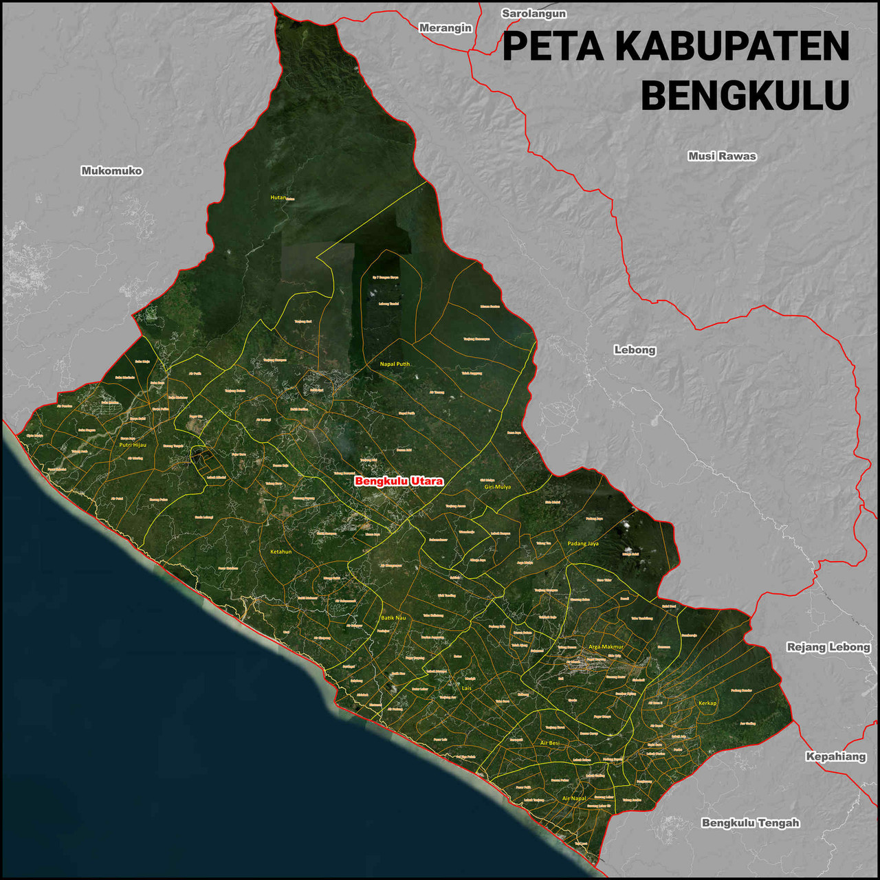 Petsha Petsha Peta Kabupaten Bengkulu Utara Satelit Kecamatan Dan Kelurahan