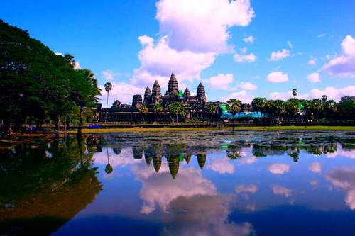 Jual Poster Lake Temples Religion Cambodia Angkor Wat Clouds 1Z