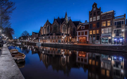Jual Poster Netherlands Amsterdam Houses Boats Canal Night 1Z
