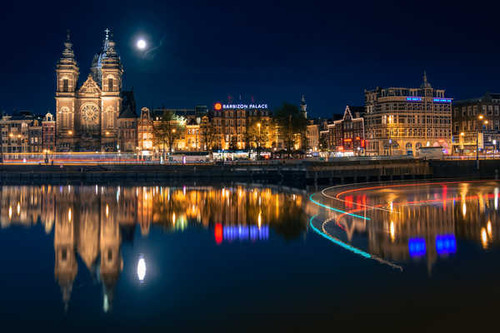 Jual Poster Netherlands Amsterdam Houses Rivers Moon Night 1Z