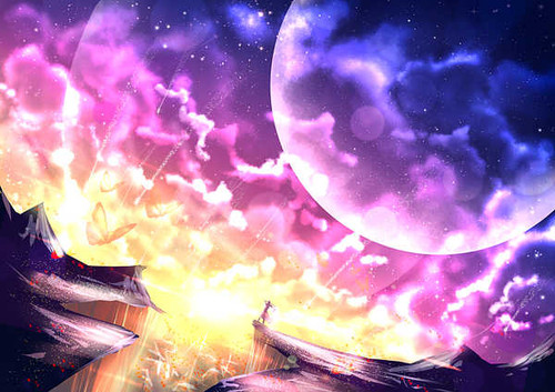 Poster Butterfly Moon Mountain Anime Landscape APCA