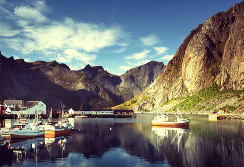 Jual Poster Norway Lofoten Mountains Houses Marinas Motorboat 1Z