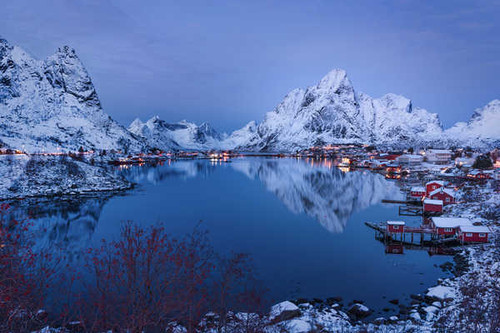 Jual Poster Norway Lofoten Mountains Houses Winter Rivers 1Z