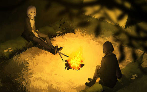 Poster Campfire Girl Resting Anime Original APC