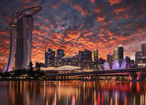 Jual Poster Singapore Houses Skyscrapers Evening Bridges Sky 1Z
