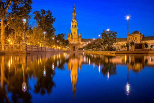 Jual Poster Spain Water Pond Night Tower Reflection 1Z
