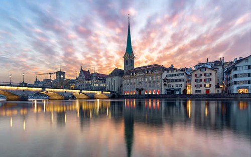 Jual Poster Switzerland Zurich Houses Evening Rivers Bridges 1Z
