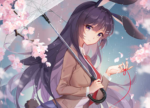 Poster Cherry Blossom Mai Sakurajima Umbrella Anime Seishun Buta Yarou wa Bunny Girl Senpai no Yume wo Minai APC