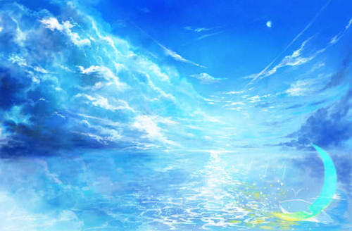 Poster Crescent Horizon Sky Water Anime Landscape APC