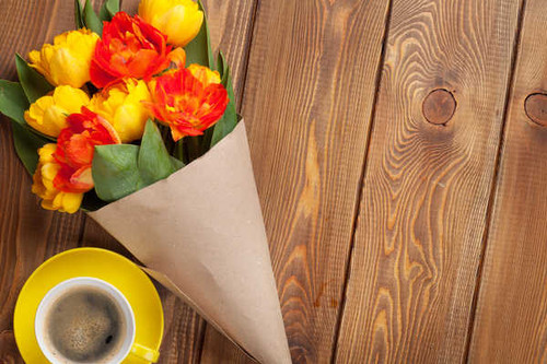 Jual Poster Bouquets Tulips Coffee Wood planks WPS