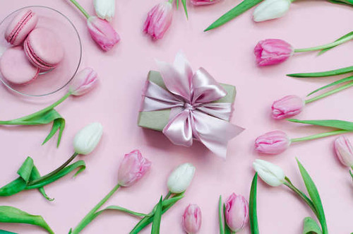 Jual Poster Cookies Tulips Colored background Bowknot Box WPS