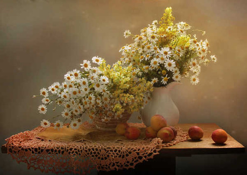 Jual Poster Still life Bouquets Camomiles Peaches Vase WPS