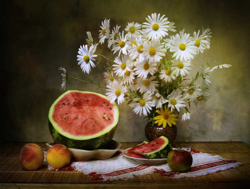 Jual Poster Still life Bouquets Camomiles Watermelons Peaches WPS