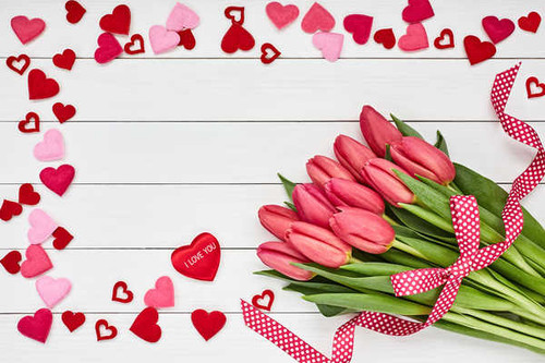 Jual Poster Tulips Bouquets Heart Wood planks Template WPS