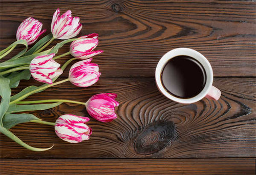 Jual Poster Tulips Coffee Wood planks WPS