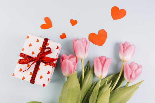 Jual Poster Tulips Valentine's Day Gray background Pink color WPS