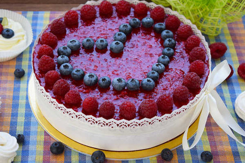 Jual Poster Berry Blueberry Cake Heart Shaped Pastry Raspberry Still Life Food Cake APC