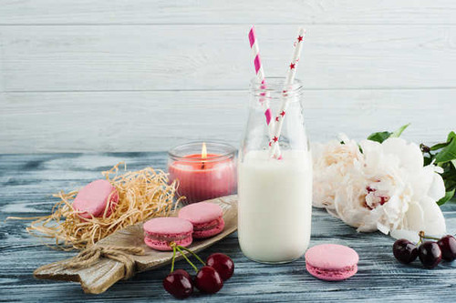 Jual Poster Bottle Cherry Flower Macaron Milk Still Life Food Milk0 APC