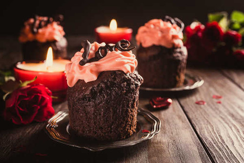 Jual Poster Candle Cream Depth Of Field Dessert Muffin Pastry Red Rose Rose Still Life Food Dessert9 APC