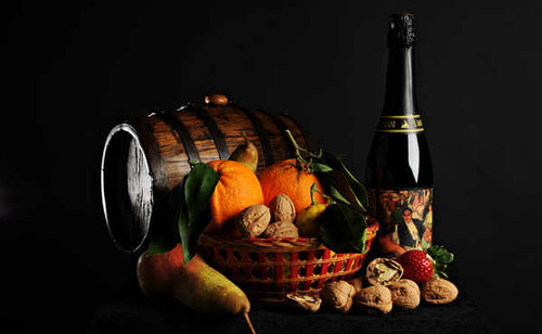 Jual Poster Christmas Barrel Champagne Nuts Pears Orange fruit 1Z