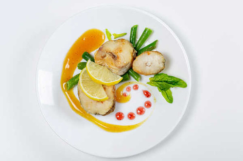 Jual Poster Fish Food Lemons Vegetables White background Plate 1Z