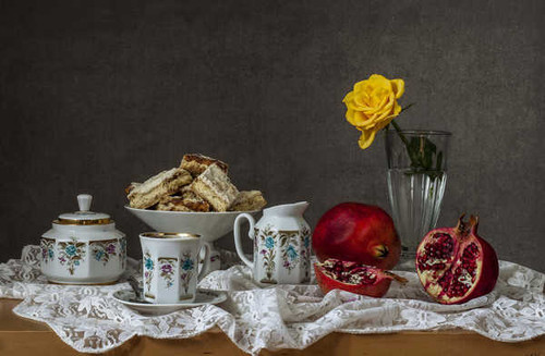 Jual Poster Still life Pastry Roses Pomegranate Cup Vase Jug 1Z Jual Poster Still life Pastry Roses Pomegranate Cup Vase Jug 1Z