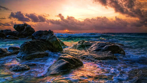Jual Poster Beach Cloud Ocean Rock Sea Sunrise Wave Earth Ocean APC