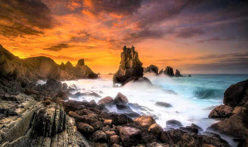 Jual Poster Beach Horizon Ocean Rock Sea Sunset Earth Sunset APC 002