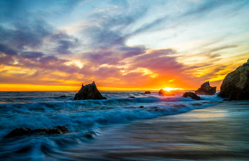 Jual Poster Beach Ocean Rock Sea Sky Sunset Wave Earth Beach APC