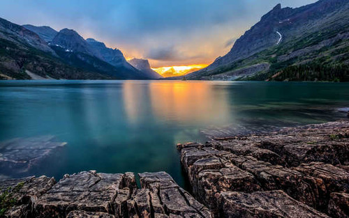 Jual Poster Earth Lake Mountain Rock Sunset Lakes Lake APC