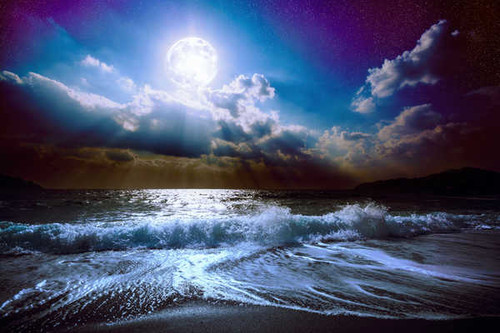Jual Poster Full Moon Night Ocean Wave Earth Ocean4 APC