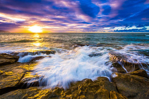 Jual Poster Hawaii Horizon Ocean Rock Sea Sunset Earth Ocean APC