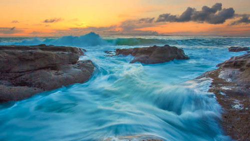 Jual Poster Ocean Rock Sunset Wave Earth Wave APC