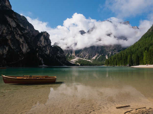 Jual Poster Italy Lake Boats Mountains Lake Braies Clouds 1Z