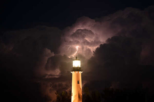 Jual Poster Lighthouses Sky Night Lightning Clouds 1Z