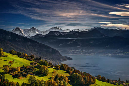 Jual Poster Mountains Scenery Grasslands Lake Switzerland Lake 1Z
