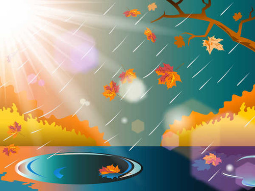 Jual Poster Rain Autumn Vector Graphics Branches Foliage 1Z