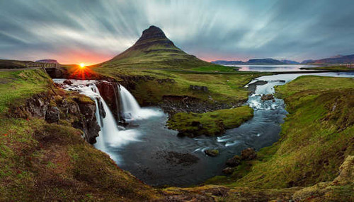 Jual Poster Rivers Waterfalls Iceland Scenery Kirkjufell Sun 1Z