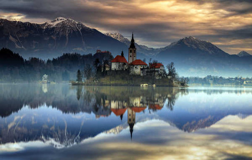 Jual Poster Slovenia Mountains Lake Island Castles Lake Bled 1Z