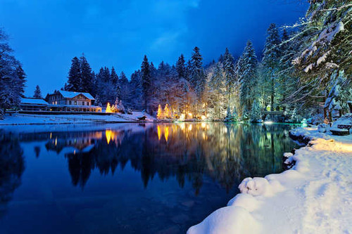 Jual Poster Switzerland Winter Lake Houses Evening Kander 1Z