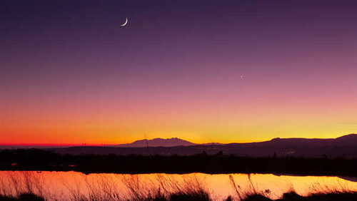 Jual Poster half moon landscape sunset twilight lake 4k 5k WPS
