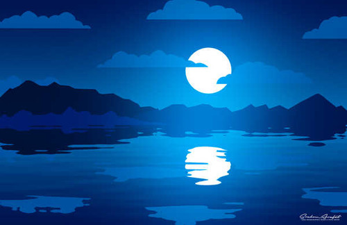 Jual Poster moon landscape blue reflection hd WPS