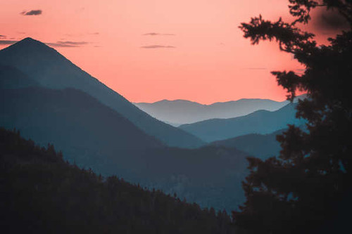 Jual Poster mountains forest sunset dusk 4k WPS