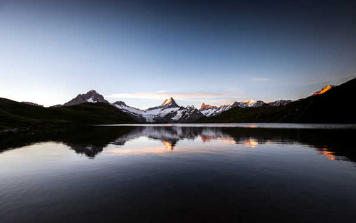 Jual Poster sunrise morning bachalpsee lake reflections switzerland 4k WPS