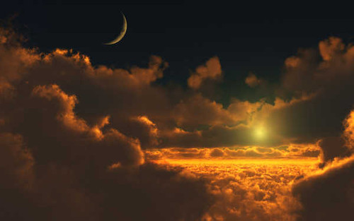 Jual Poster sunset clouds moon digital render hd WPS